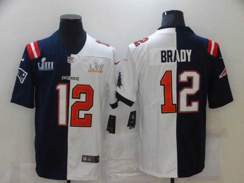 Men New England Patriots #12 Brady Blue white Super Bowl LV Nike NFL Jerseys